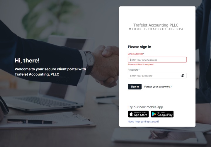 Client Portal login screen