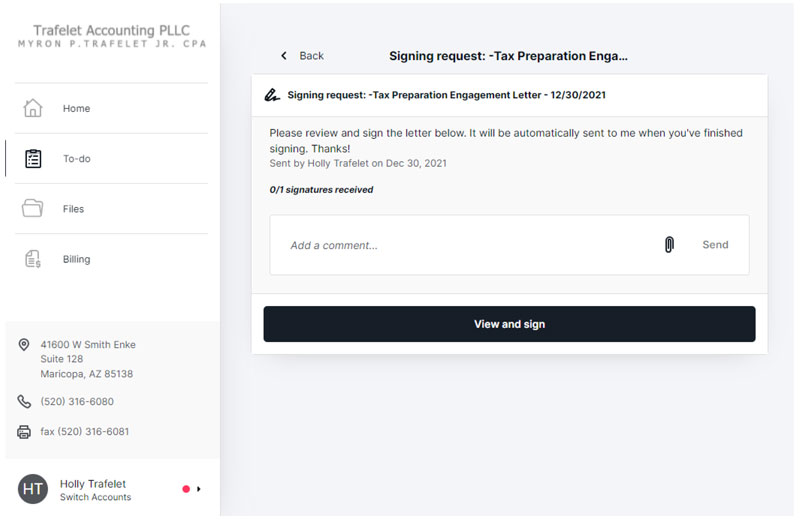 Client Portal Requests screen