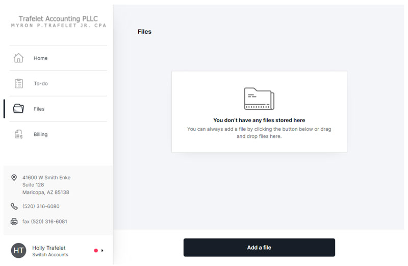 Client Portal home screen