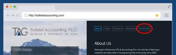 Client Portal link location
